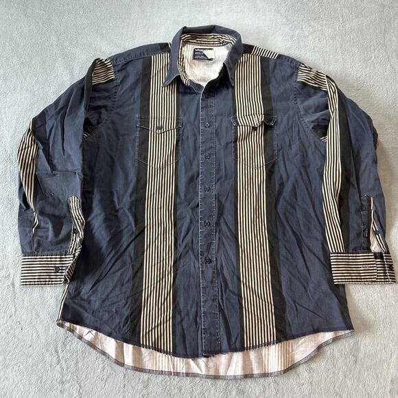 Wrangler Brush Popper Long sleeve Shirt Mens XL Western Retro Striped Vintage - Picture 1 of 10